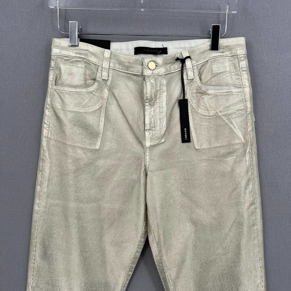 J BRAND Pants Womens 30 Maria High Rise Skinny Gold Messaline Coated Cord NWT - Picture 6 of 13